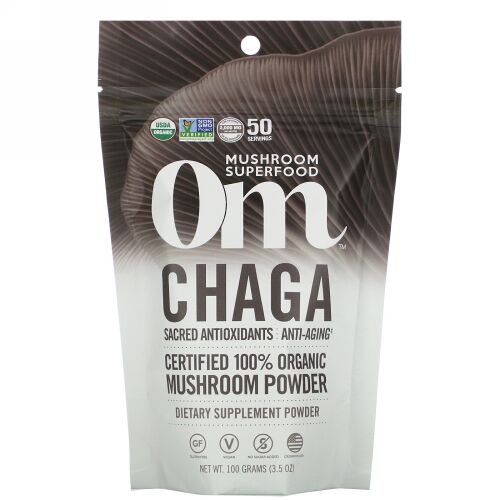 Om Mushrooms, チャガ（Chaga）、認定100％のオーガニックマッシュルームパウダー、3.5オンス（100 g）