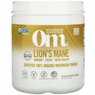 Om Mushrooms, Lion's Mane, Certified 100% Organic Mushroom Powder, 7.05 oz (200 g)