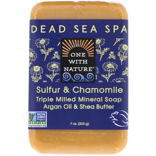 One with Nature, トリプルミルド ミネラル ソープ、 硫黄 & カモミール、 7 oz (200 g)