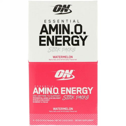 Optimum Nutrition, 必須アミノエネルギー、スイカ、スティックパック6個、各 0.31 oz (9 g) (Discontinued Item)