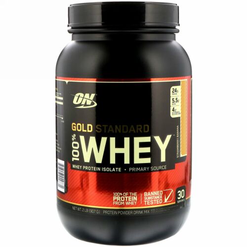 Optimum Nutrition, Gold Standard 100% Whey, Strawberry Banana, 2 lbs (907 g)
