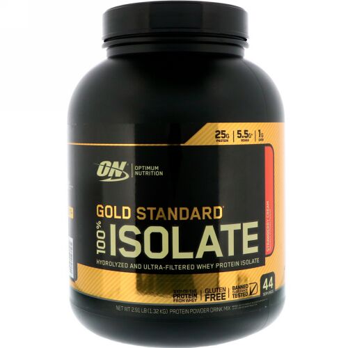 Optimum Nutrition, Gold Standard 100% Isolate, Strawberry Cream, 2.91 lbs (1.32 kg) (Discontinued Item)