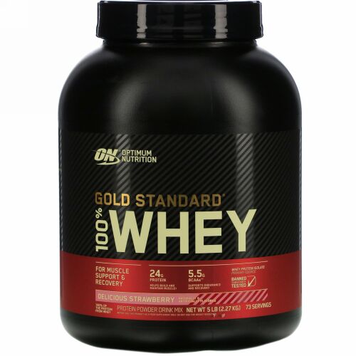 Optimum Nutrition, Gold Standard 100% Whey（ゴールドスタンダード100％ホエイ）、デリシャスストロベリー、2.27kg（5ポンド）