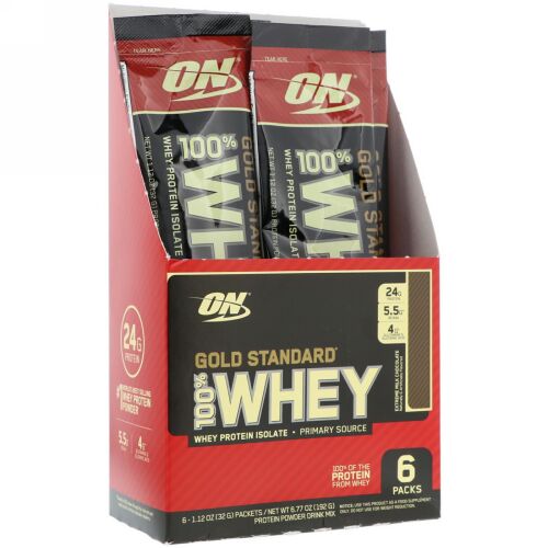 Optimum Nutrition, ゴールドスタンダード100%ホエイ、エクストリームミルクチョコレート、6パック、各1.12オンス (32 g) (Discontinued Item)