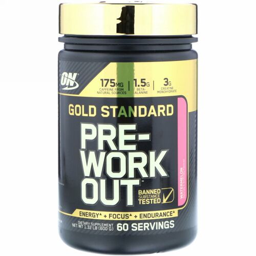 Optimum Nutrition, ゴールドスタンダード、プレワークアウト、スイカ味、600g（1.32ポンド） (Discontinued Item)