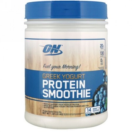 Optimum Nutrition, ギリシャヨーグルト、プロテインスムージー、ブルーベリー、1.02 lb (464 g) (Discontinued Item)