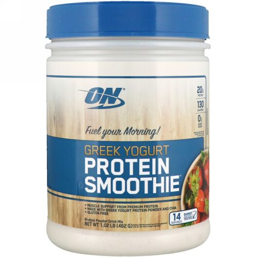 Optimum Nutrition, ギリシャヨーグルト、プロテインスムージー、ストロベリー、1.02 lb (462 g) (Discontinued Item)