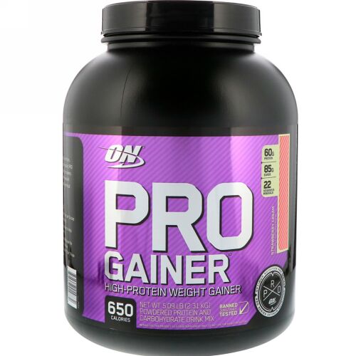 Optimum Nutrition, プロゲイナー、ハイプロテインウェイトゲイナー（体重増量）、ストロベリークリーム味、2.31kg（5.09ポンド） (Discontinued Item)