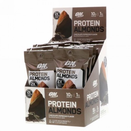 Optimum Nutrition, プロテインアーモンド、チョコレートエスプレッソ、12袋、各43g（1.5oz）