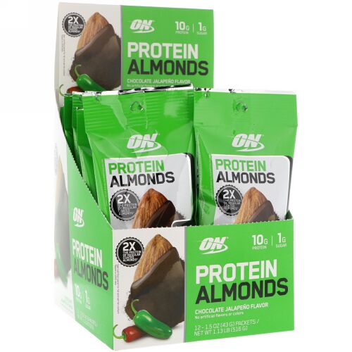 Optimum Nutrition, プロテインアーモンド、チョコレートハラペーニョ、12袋、1.5 oz (43 g) Each (Discontinued Item)