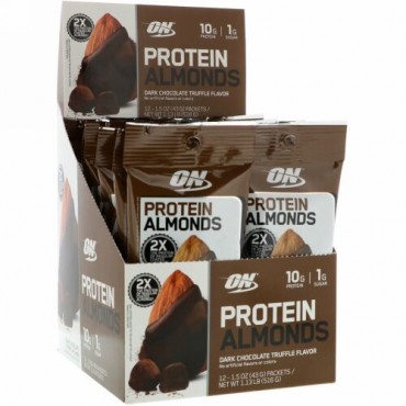 Optimum Nutrition, プロテインアーモンド、ダークチョコレートトリュフ、12袋、1.5 oz (43 g) Each