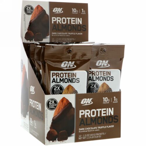 Optimum Nutrition, プロテインアーモンド、ダークチョコレートトリュフ、12袋、1.5 oz (43 g) Each