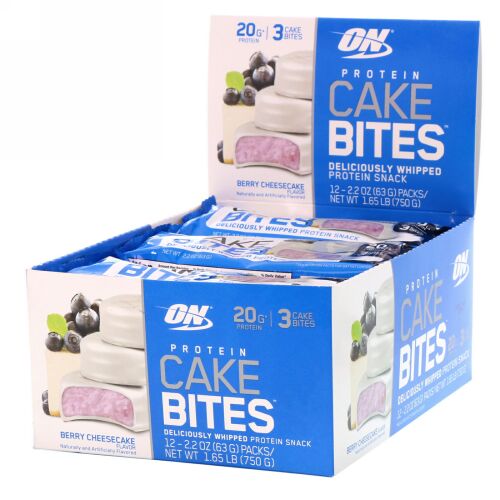 Optimum Nutrition, プロテインケーキバイト、ベリーチーズケーキ、12本入り、各2.2 oz (63 g) (Discontinued Item)