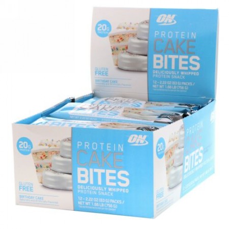 Optimum Nutrition, 1口プロテインケーキ、誕生日ケーキ味、12本、各63g (Discontinued Item)
