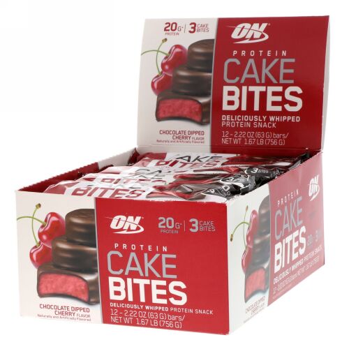 Optimum Nutrition, Protein Cake Bites, Chocolate Dipped Cherry, 12 Bars, 2.22 oz (63 g) Each (Discontinued Item)
