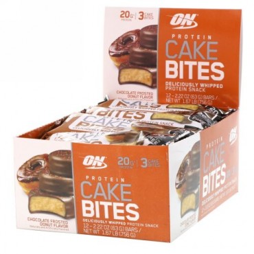 Optimum Nutrition, プロテインケーキバイト、チョコレートフロストドーナツ、12本、各2.22オンス (63 g) (Discontinued Item)
