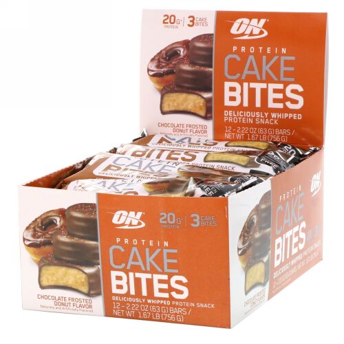 Optimum Nutrition, プロテインケーキバイト、チョコレートフロストドーナツ、12本、各2.22オンス (63 g) (Discontinued Item)