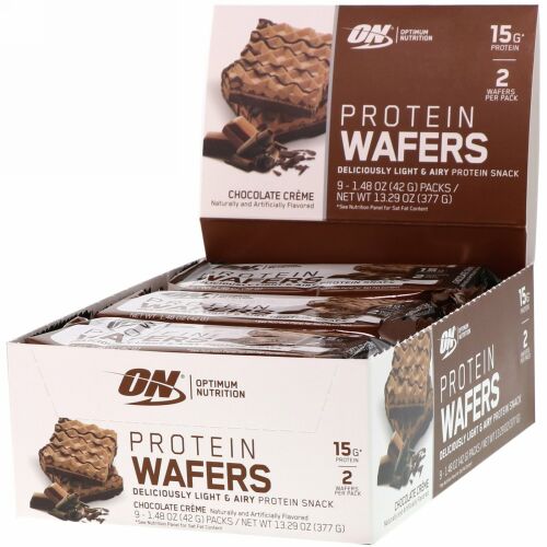 Optimum Nutrition, プロテインウエハース、チョコレートクリーム、9パック、各42g（1.48oz）