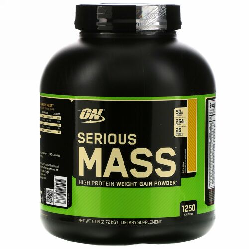 Optimum Nutrition, シリアスマス、高タンパク体重増量パウダー、バナナ、6 lb (2.72 kg)