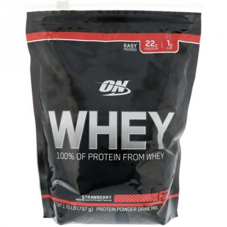 Optimum Nutrition, ホエイ、ホエイ由来タンパク質100%、ストロベリー、1.76 lb (797 g)