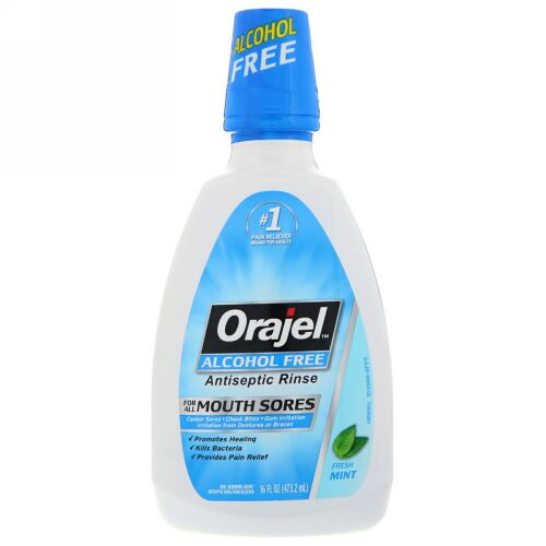 Orajel, Antiseptic Rinse, For All Mouth Sores, Alcohol-Free, Fresh Mint, 16 fl oz (473.2 ml) (Discontinued Item)