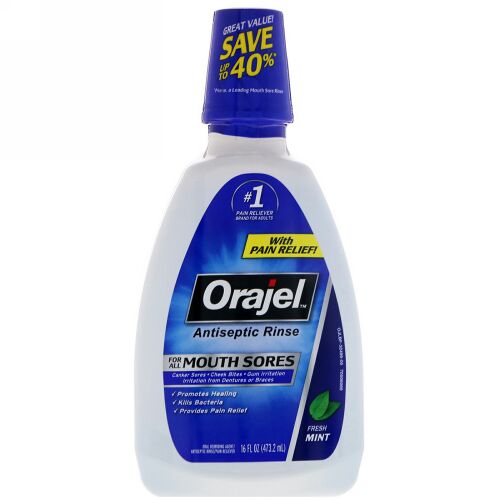 Orajel, Antiseptic Rinse For All Mouth Sores, Fresh Mint, 16 fl oz (473.2 ml) (Discontinued Item)