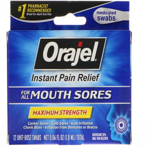 Orajel, すべての口の痛みを瞬時に鎮静、マキシマムストレングス、12本、0.06 fl oz (1.8 ml) (Discontinued Item)