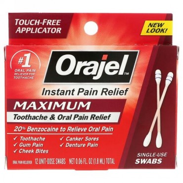 Orajel, Maximum Strength Toothache & Oral Pain Relief, 12 Swabs, 0.06 fl oz (1.8 ml) (Discontinued Item)