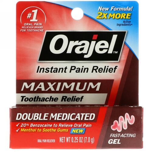 Orajel, マキシマムストレングス練り歯磨き痛み緩和、ダブル薬用ジェル、0.25オンス (7.0 g) (Discontinued Item)