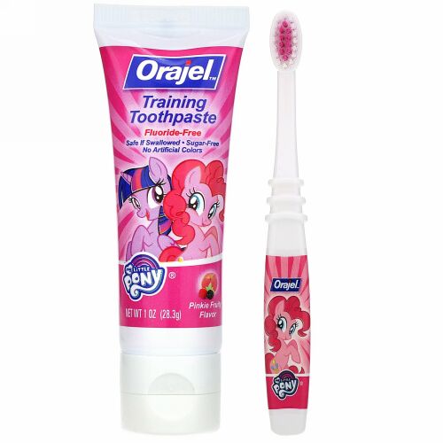 Orajel, My Little Pony Training Toothpaste with Toothbrush, Fluoride Free, 3 Months to 4 Years, Pinkie Fruity Flavor, 1 oz (28.3 g)