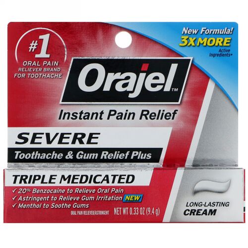 Orajel, Severe, Toothache and Gum Relief Plus, Long-Lasting Cream, 0.33 oz (9.4 g) (Discontinued Item)