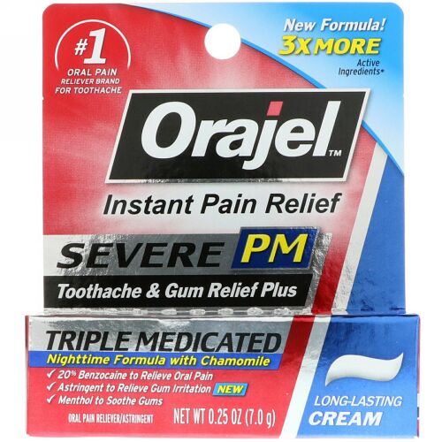 Orajel, シビアPM、歯痛・歯肉緩和プラス、トリプルメディケイドクリーム、0.25 oz (7.0 g) (Discontinued Item)