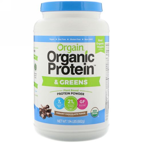 Orgain, Organic Protein + Greens Powder, Plant Based, Creamy Chocolate Fudge, 1.94 lbs (882 g) (Discontinued Item)