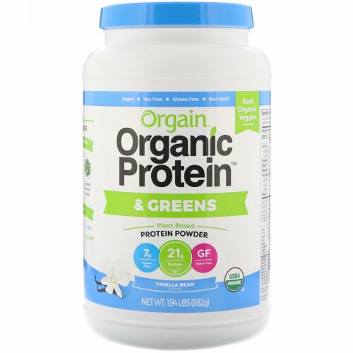 Orgain, オーガニックタンパク質・緑色食品プロテインパウダー、植物性、バニラビーンズ、1.94 lbs (882 g)