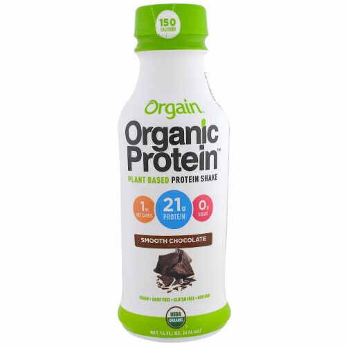 Orgain, オーガニック植物性プロテインシェイク、スムースチョコレート味、14 fl oz (414 ml) (Discontinued Item)