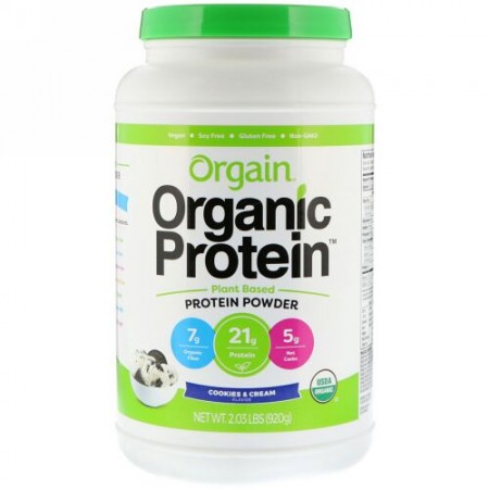Orgain, オーガニック・プロテインパウダー、植物性、クッキー & クリーム、 2.03 lb (920 g) (Discontinued Item)