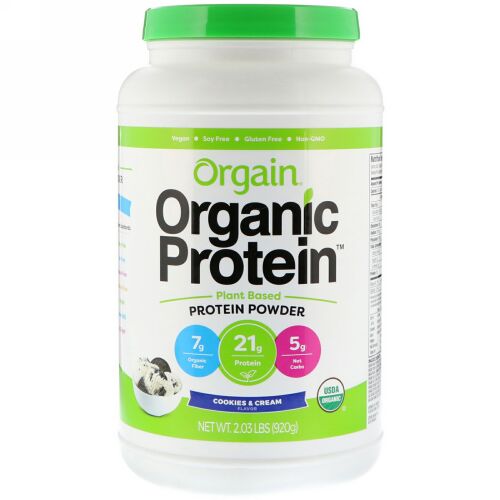 Orgain, オーガニック・プロテインパウダー、植物性、クッキー & クリーム、 2.03 lb (920 g) (Discontinued Item)