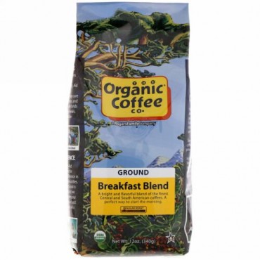 Organic Coffee Co., ブレックファーストブレンド、グラウンドコーヒー、340g（12oz）