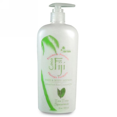 Organic Fiji, フェイス・ボディローション、オーガニックココナッツオイル、ティーツリー・スピアミント、12 oz (354 ml) (Discontinued Item)