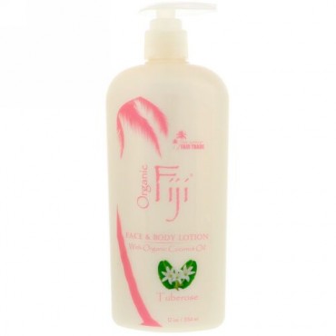 Organic Fiji, フェイスアンドボディローション、未加工ココナッツオイル配合、チュベローズ、12オンス (354 ml) (Discontinued Item)
