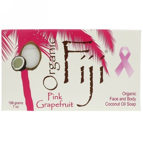 Organic Fiji, オーガニックフェイスアンドボディーココナッツオイルソープバー、ピンクグレープフルーツ、7オンス (198 g) (Discontinued Item)
