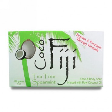Organic Fiji, オーガニック フェイス アンド ボディー ココナツオイルソープ、ティーツリー スペアミント、7 oz (198 g) (Discontinued Item)