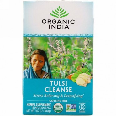 Organic India, トゥルシーティー、クレンジング、カフェインフリー、18袋、28.8 g（1.02 oz）