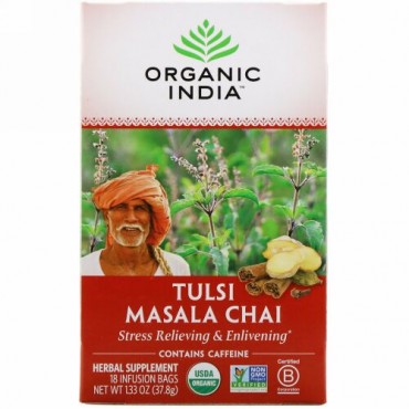 Organic India, トゥルシーティー、マサラチャイ、18袋、37.8 g（1.33 oz）