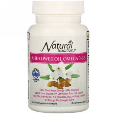 Organic Traditions, Ahiflower Oil Omega 3-6-9, 90 Vegetarian Softgels