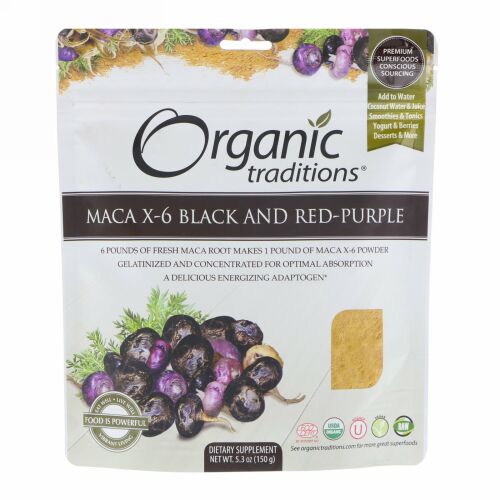 Organic Traditions, マカ X-6 ブラック & レッドパープル、150g（5.3 oz）