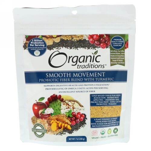 Organic Traditions, Smooth Movement Probiotic Fiber Blend with Turmeric, 7 oz (200 g) (Discontinued Item)