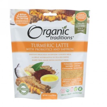 Organic Traditions, ターメリックラテ、プロバイオティクス＆サフロン、5.3 oz (150 g)