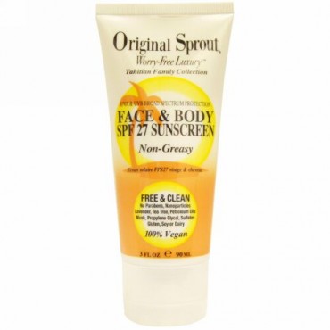 Original Sprout, フェイスアンドボディー SPF 27日焼け止め、べたつきなし、3 fl oz (90 ml) (Discontinued Item)