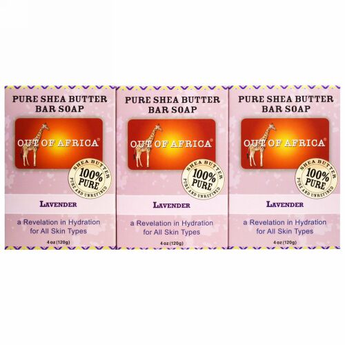 Out of Africa, ピュアシアバターバー ソープ、 ラベンダー、 3 パック、 各4 oz (120 g) (Discontinued Item)